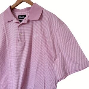 Ashworth‎ Polo Shirt Mens Medium Pink White Stripe Mercerized Cotton Golf Logo